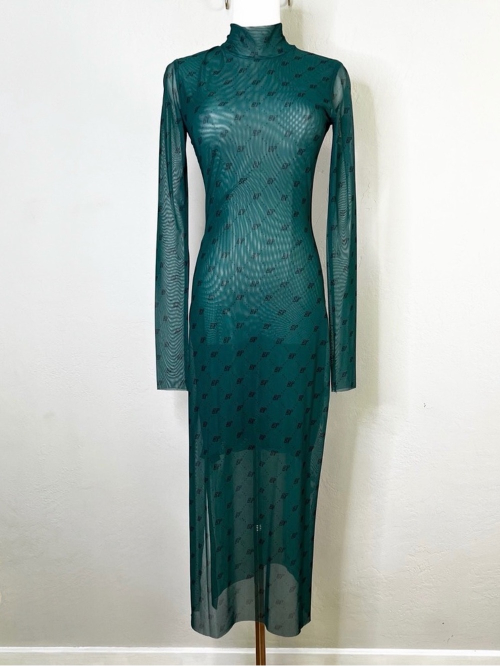 Baum Und Pferdgarten Green Mesh Maxi Dress Long Sleeve Turtle
Neck Size Small